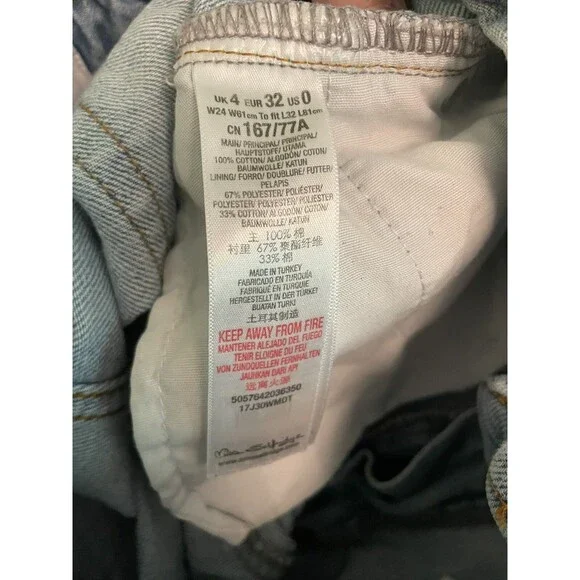 Miss Selfridge Light Wash High Rise Jeans Paperbag Waist Size 0 24x32 Mom Jeans - Picture 3 of 7